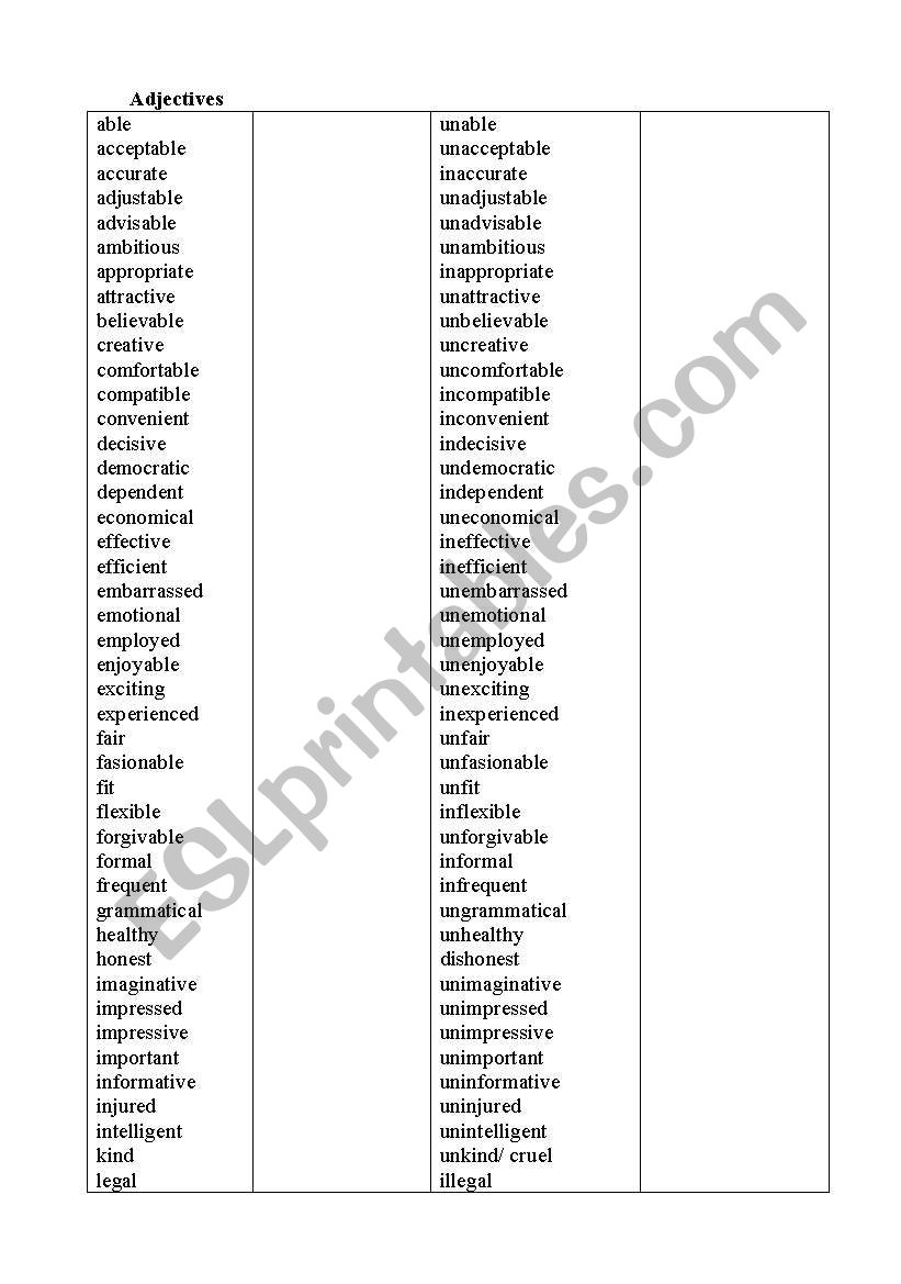 Adjectives worksheet