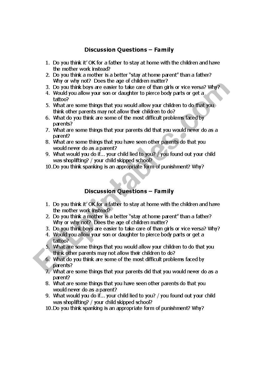 Family talk worksheet