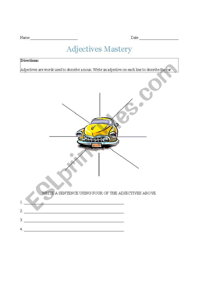 Adjectives for a car worksheet