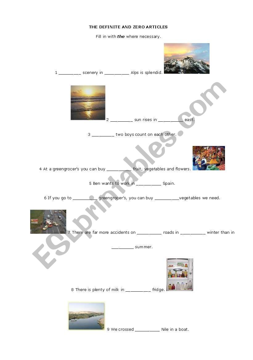 Definite and Zero Articles worksheet