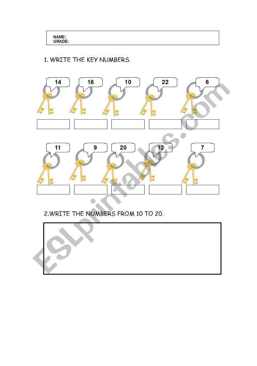NUMBERS FROM 10 TO 20 worksheet