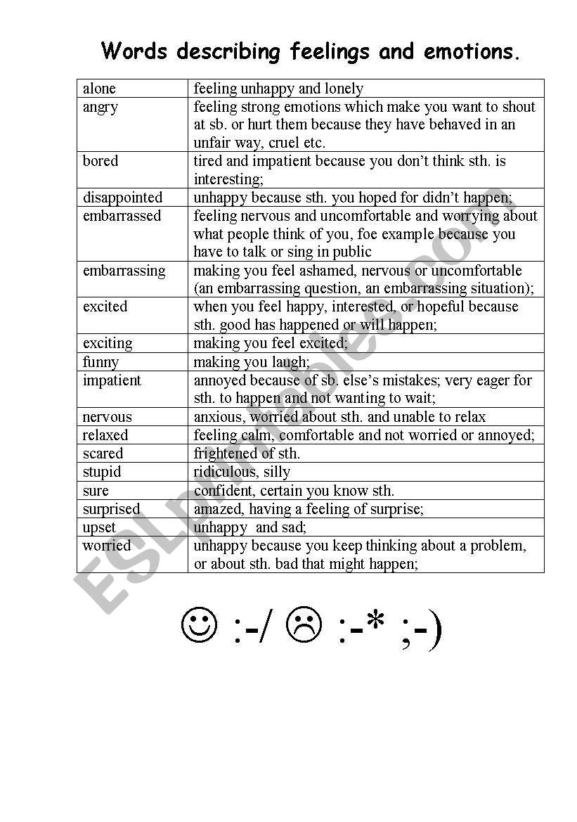 Feelings.Emotions.Vocabulary worksheet