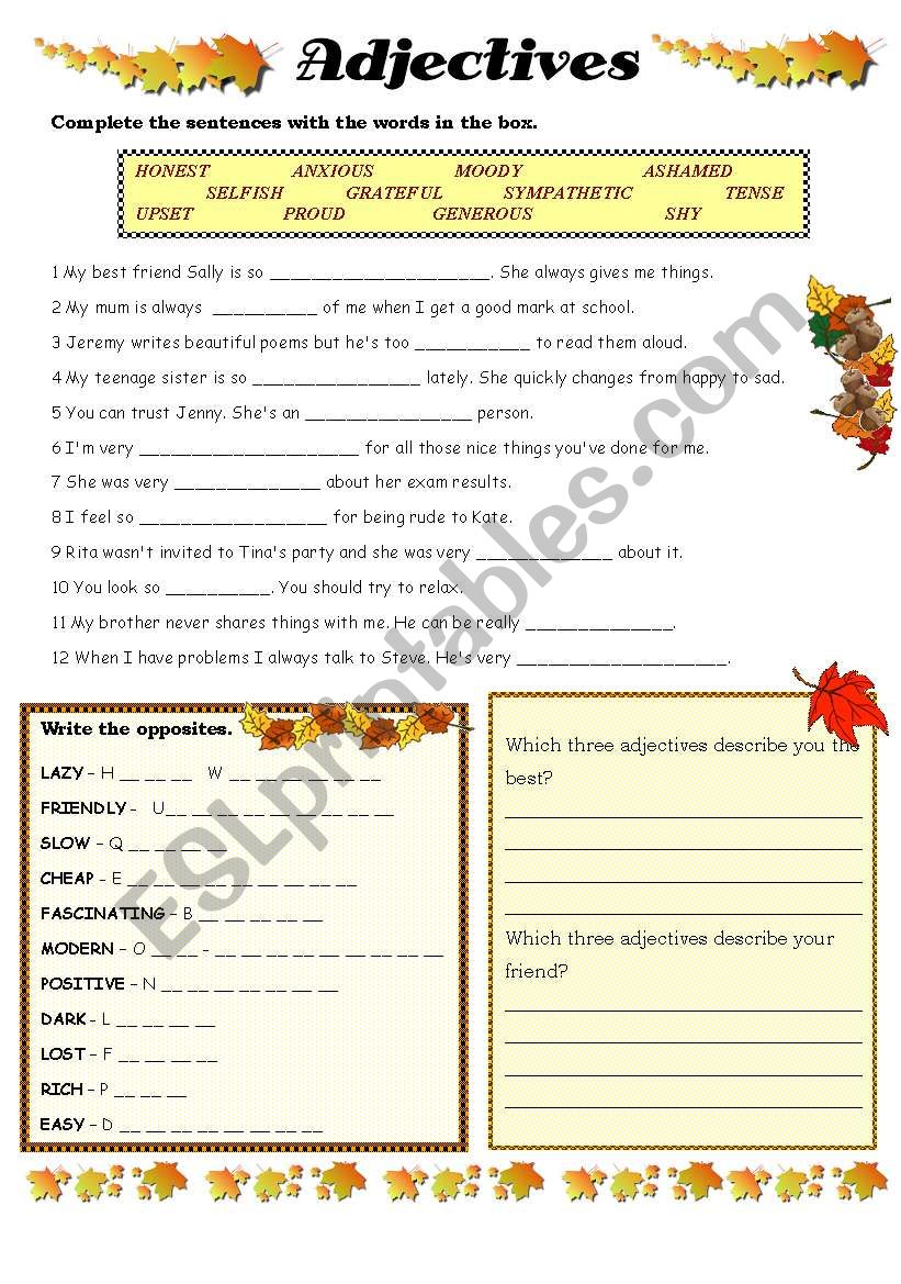 Adjectives worksheet