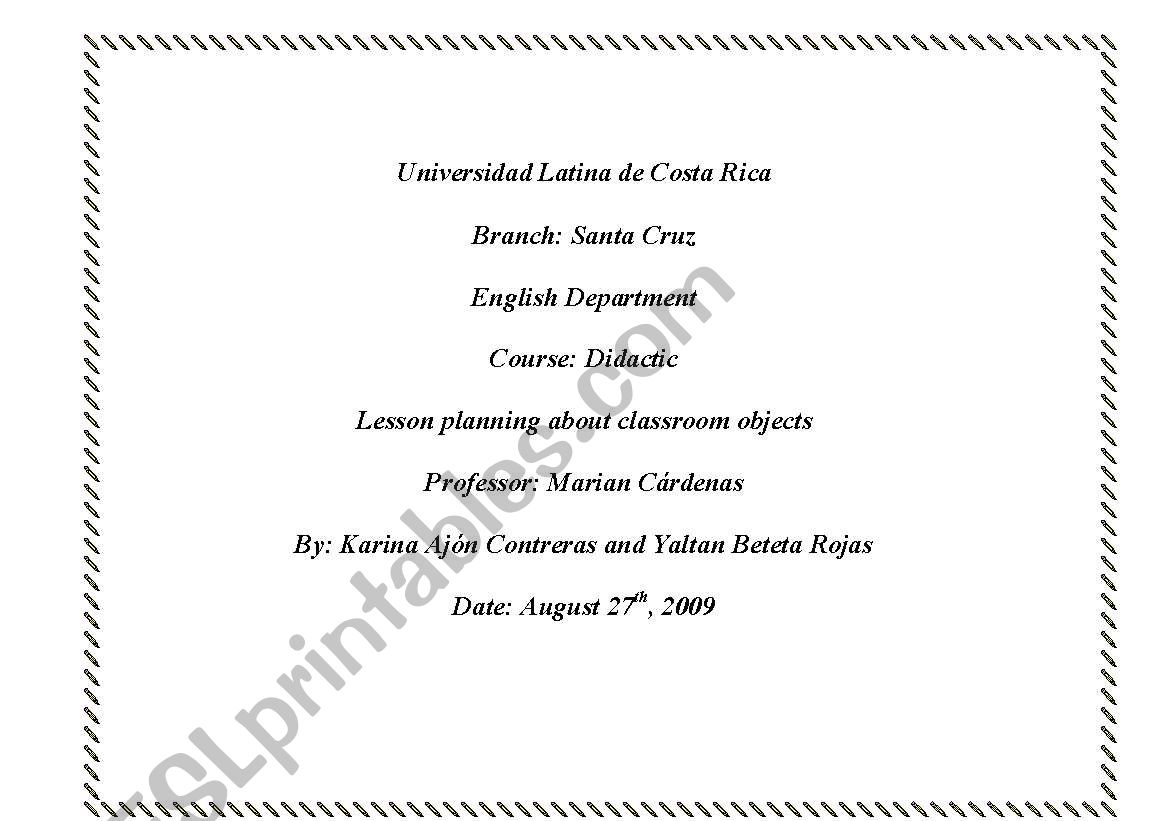 Classroom planning worksheet
