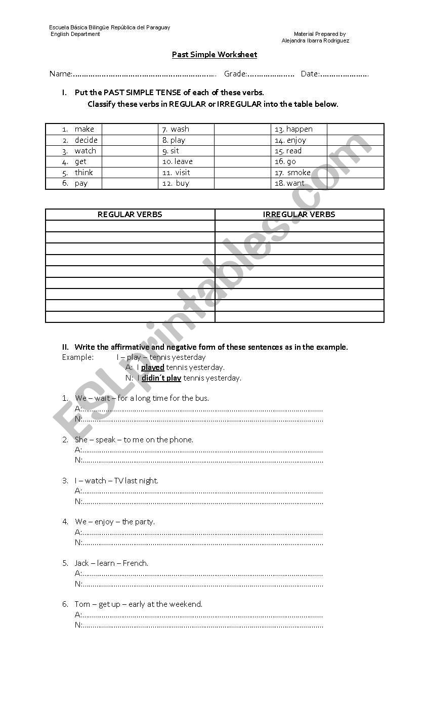 past simple verbs worksheet