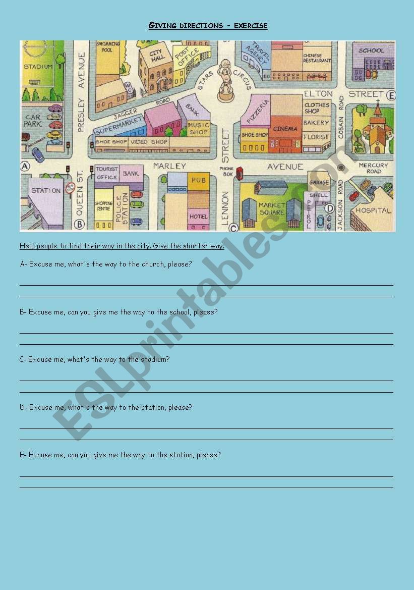 Giving directions worksheet