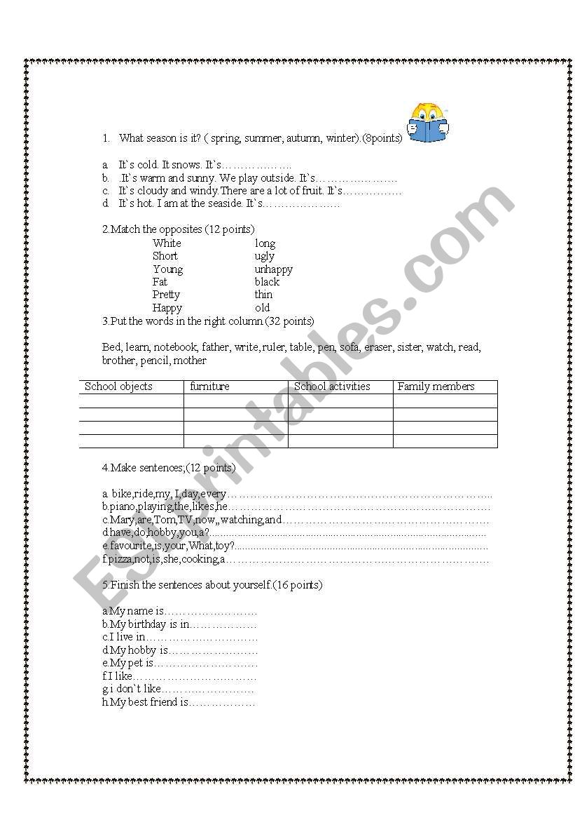 ELEMENTARY TEST worksheet