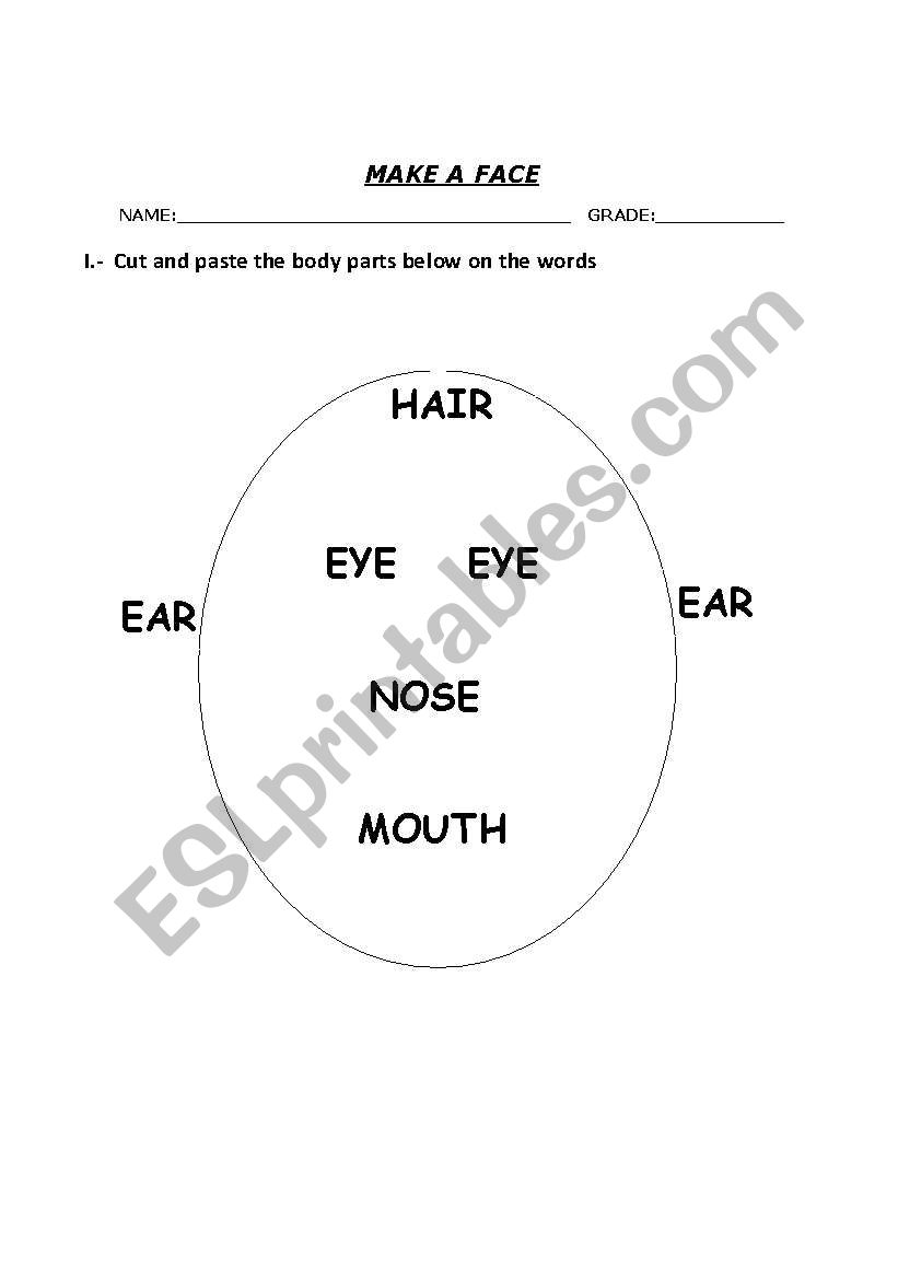 English worksheets: part of the face