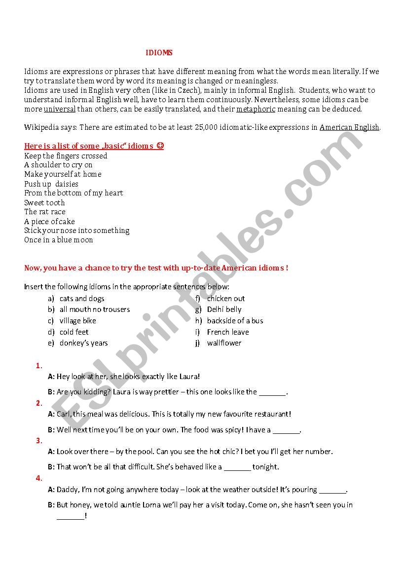 IDIOMS worksheet