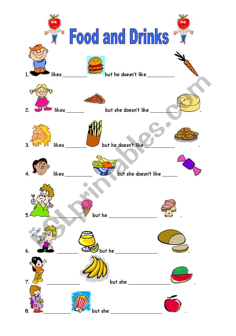 food:like-dislike. worksheet