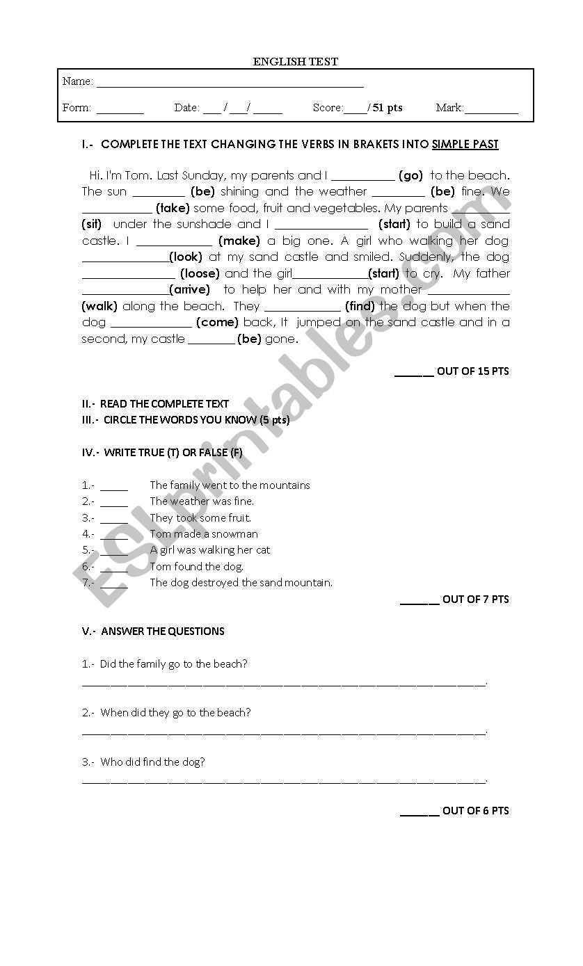 SIMPLE PAST worksheet