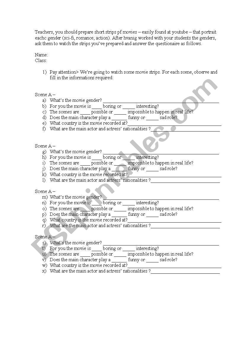 Working with film strips worksheet