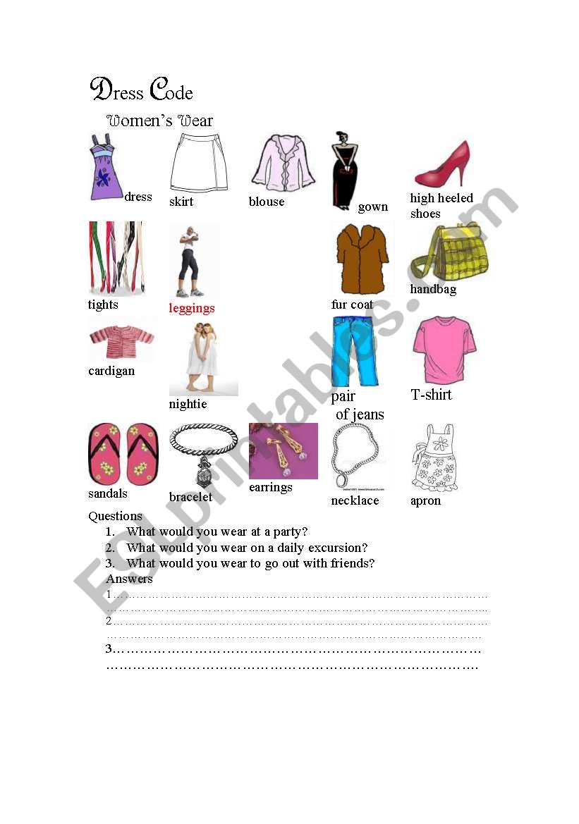 Dress Code 2(Ladies wear) worksheet