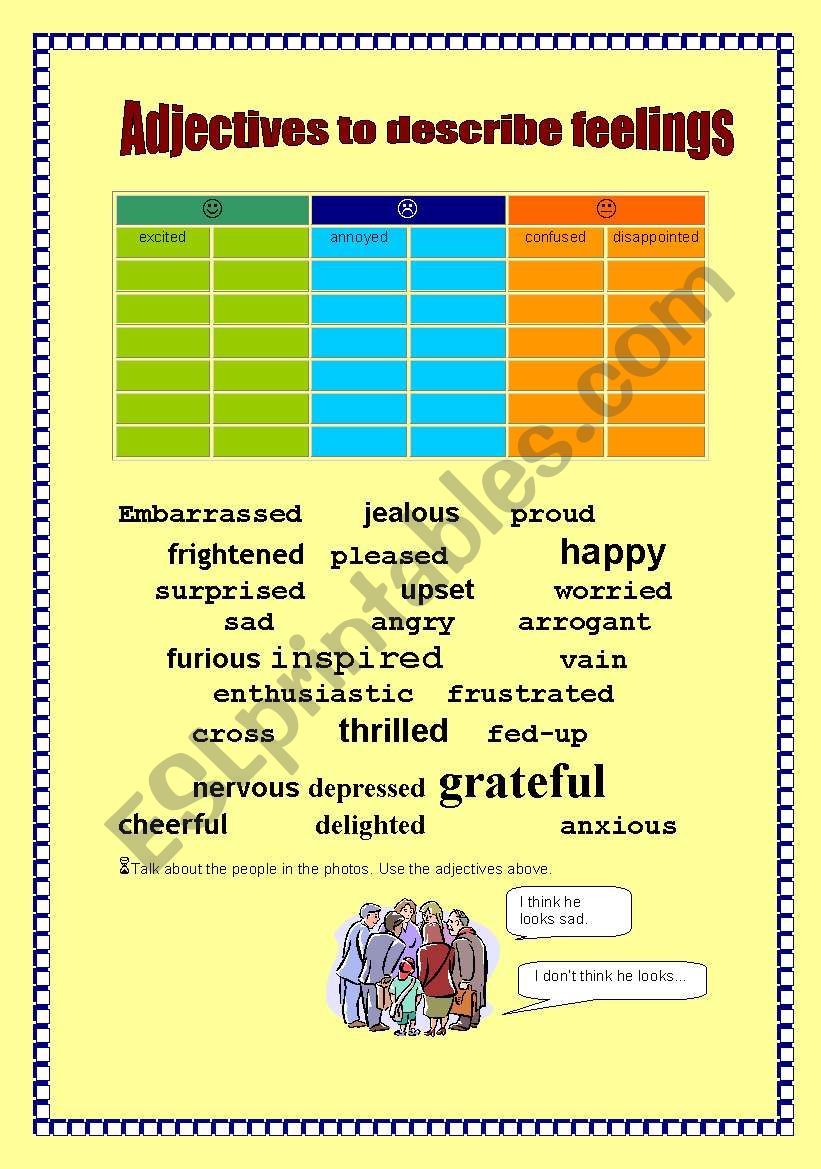Adjectives describing feelings