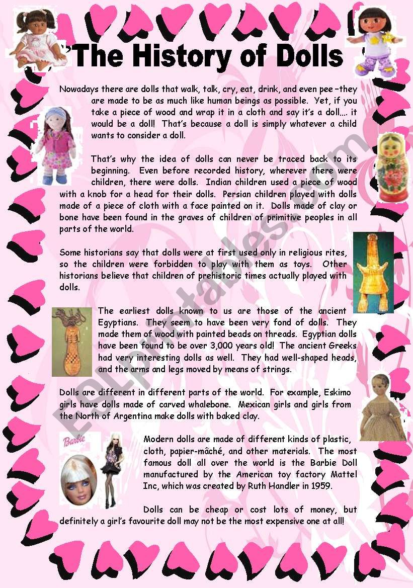 The History of Dolls - 2 pages + key