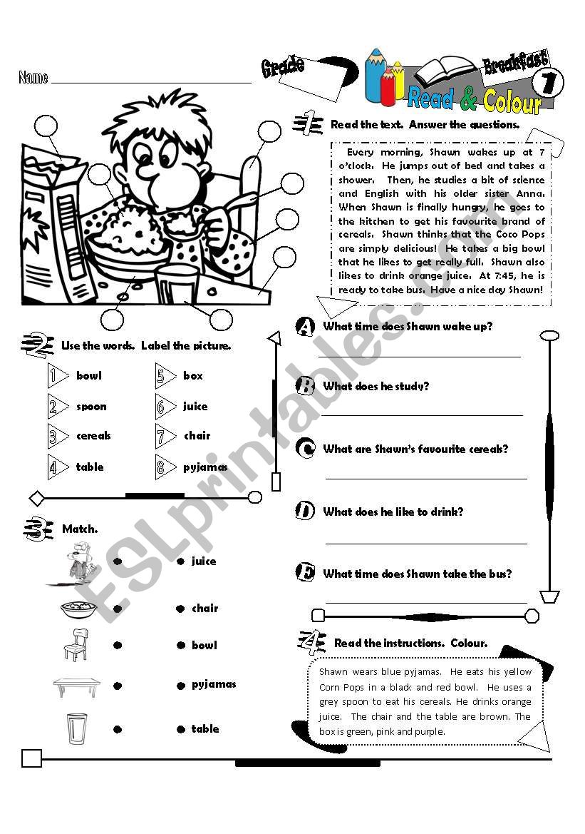 Read & Colour Series_01 Breakfast (Fully Editable + Answer Key)