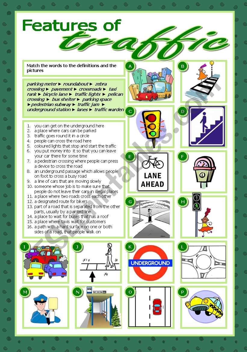 Features of traffic worksheet