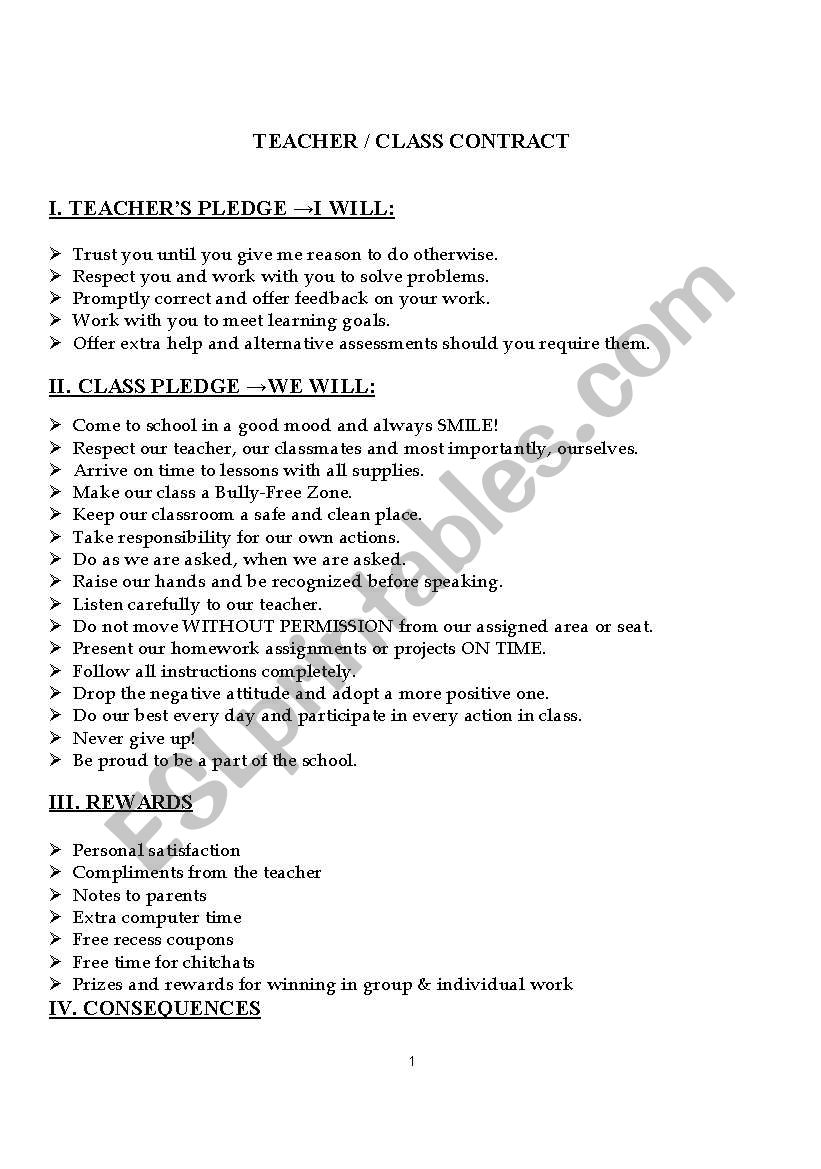 teacher/class contract worksheet