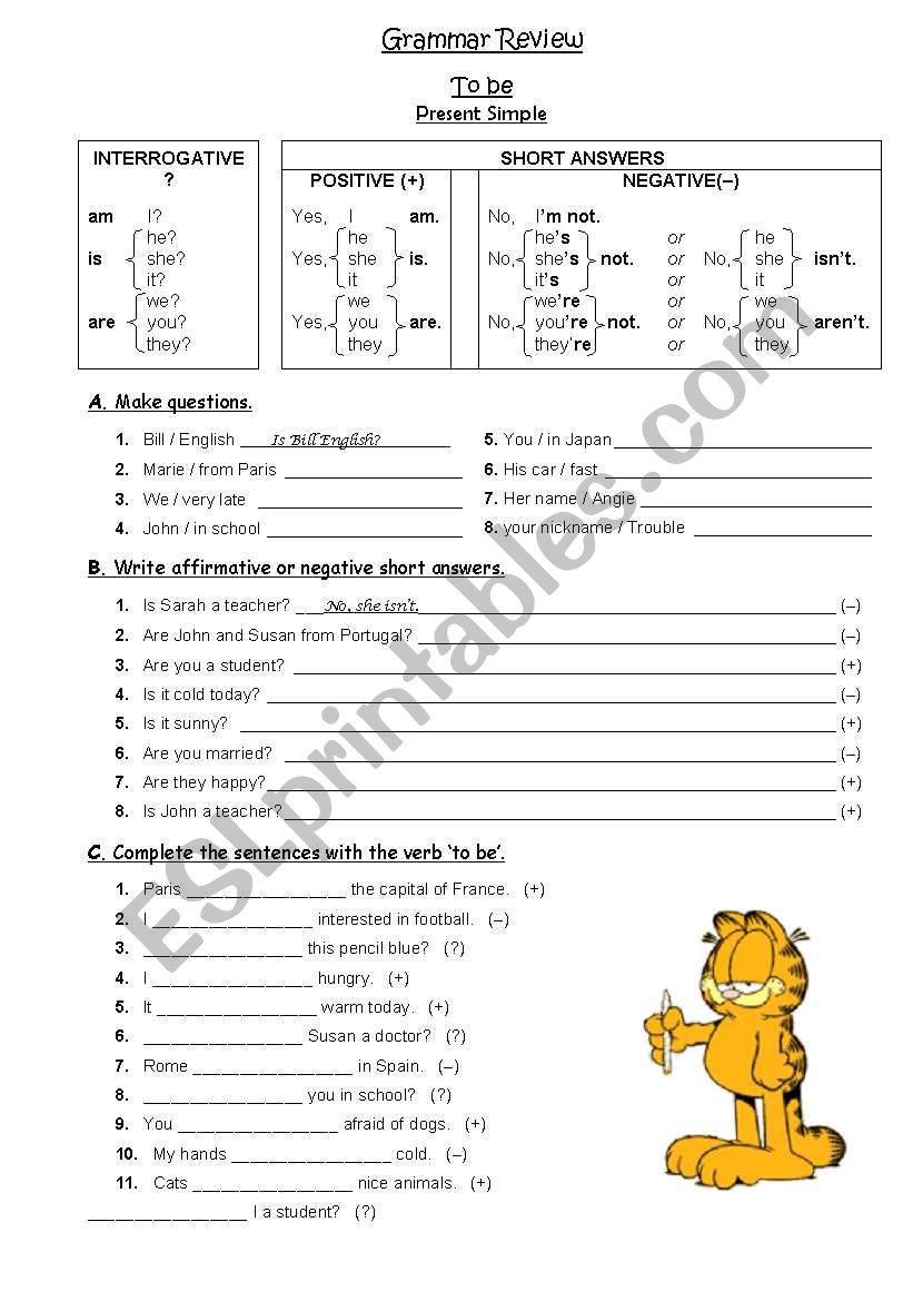 to be (interrogative) worksheet