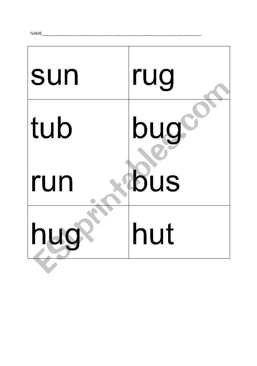 Short u word sort worksheet