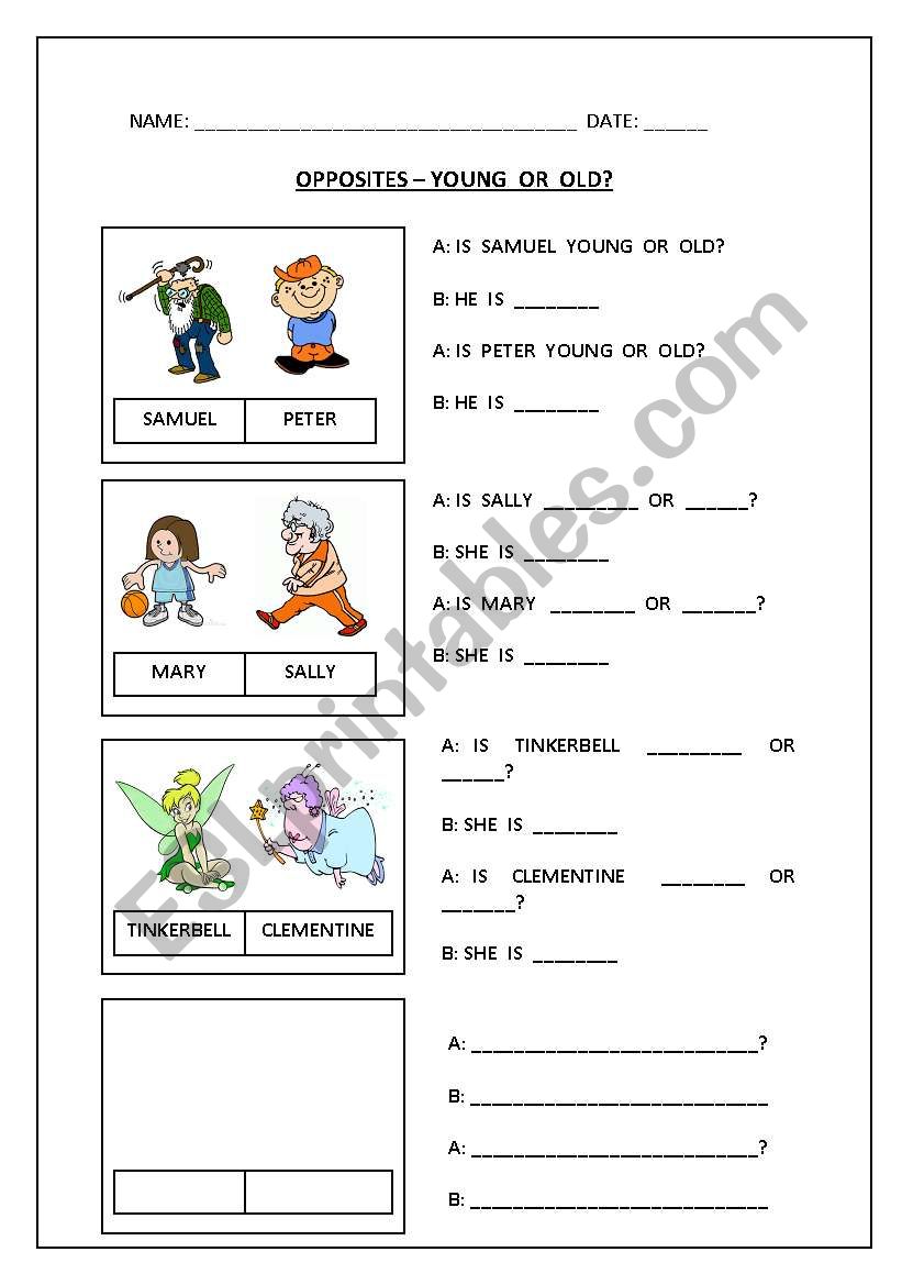 OPPOSITES - YOUNG OR OLD worksheet
