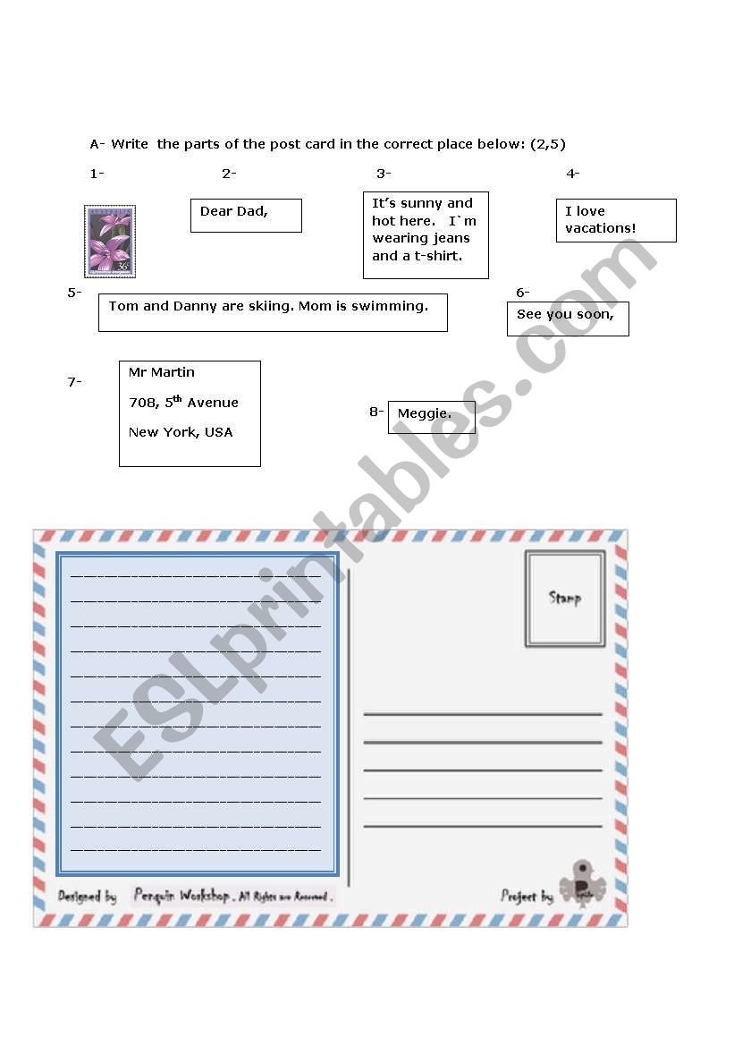 Post Card worksheet