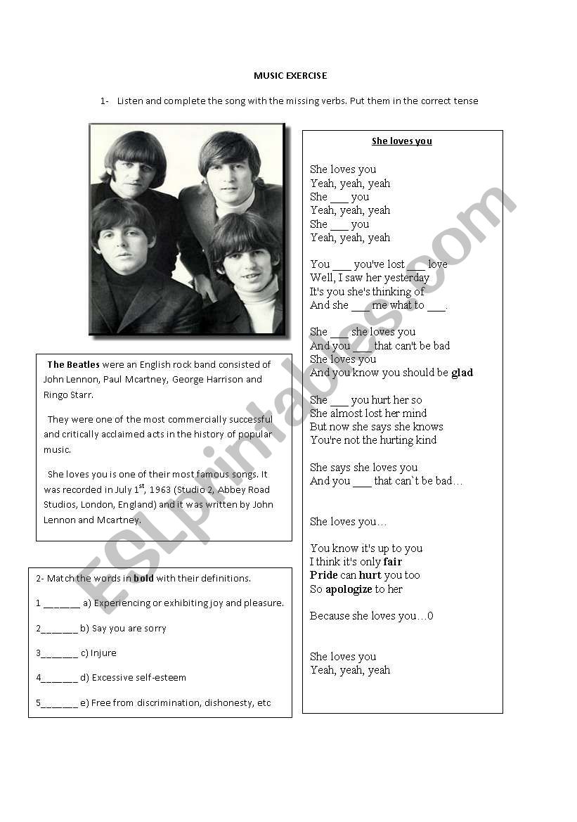 She loves you - Beatles worksheet
