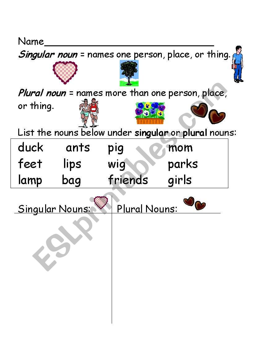 Singular or Plural Nouns worksheet