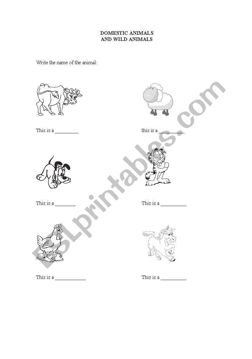 domestic and wild animals  worksheet