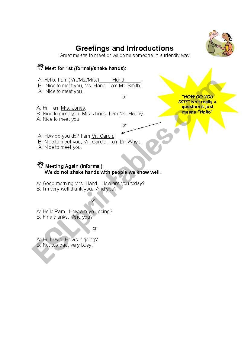 Greeting and Introductions worksheet