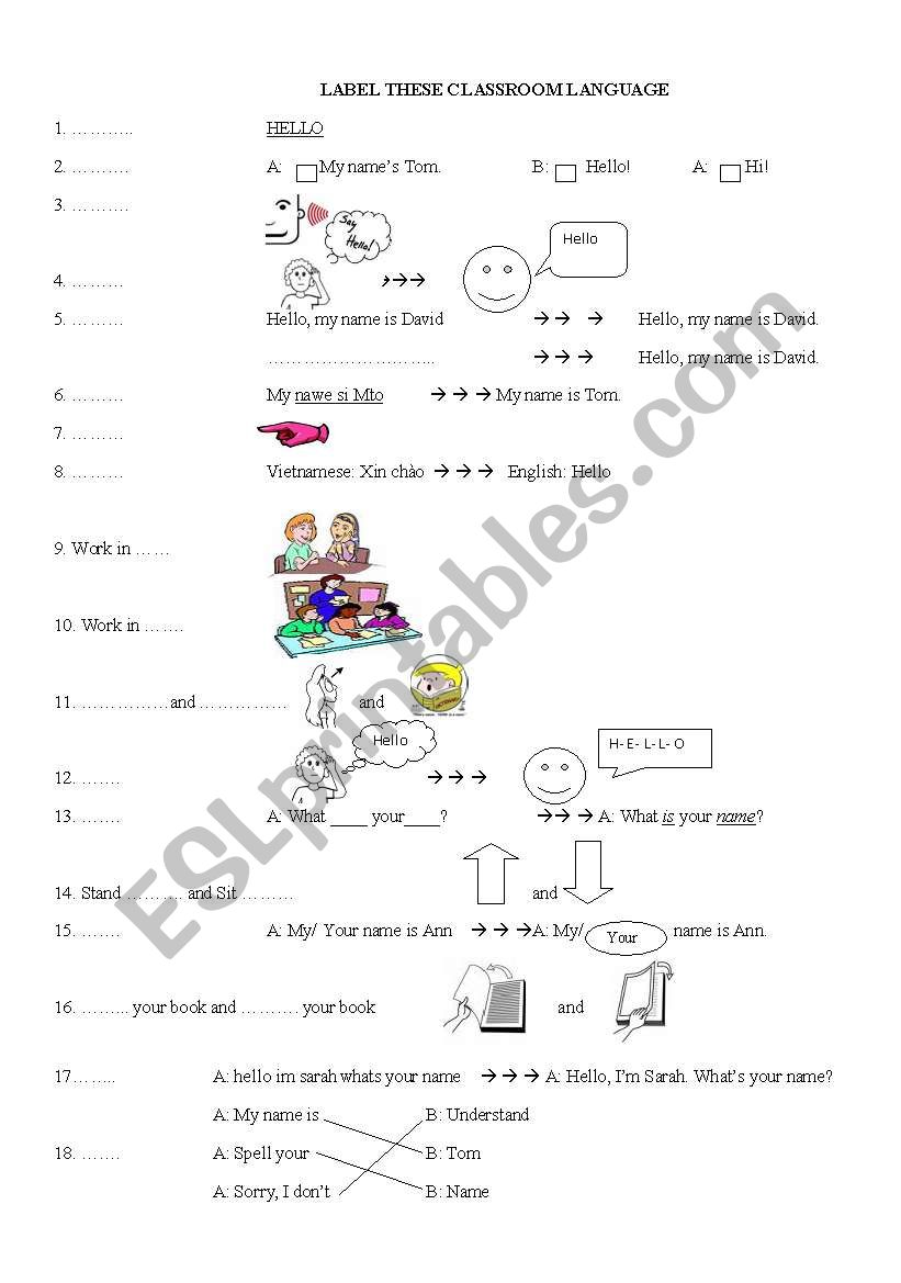 CLASSROOM LANGUAGE worksheet