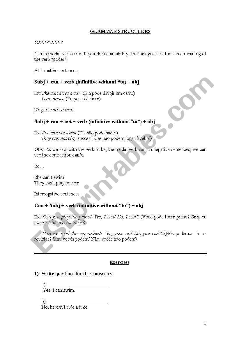 CAN / CANT worksheet