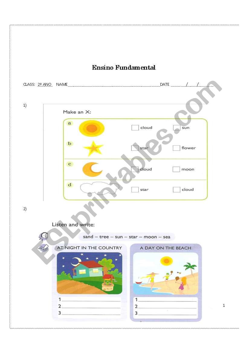 Beach and country worksheet