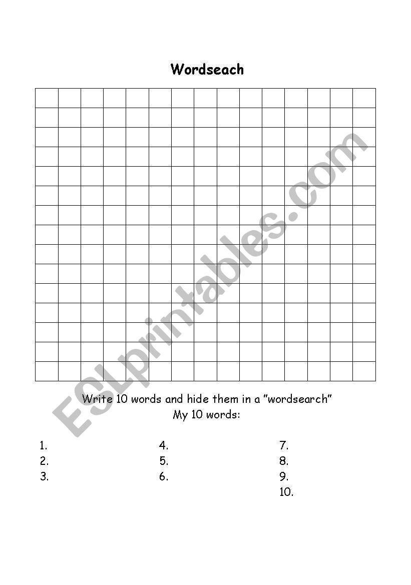 Wordsearch worksheet