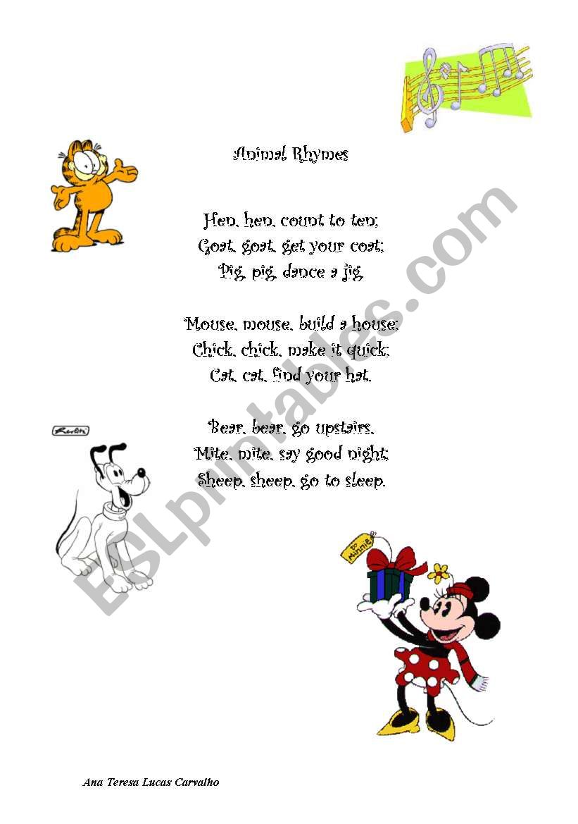 Anymal rhymes worksheet