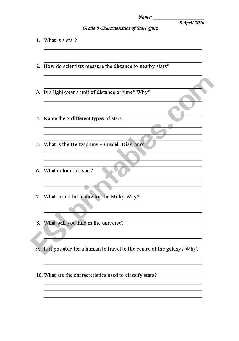 Science Grade 8 worksheet