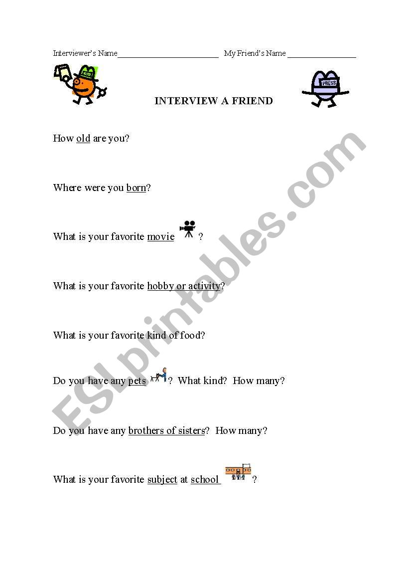 Interview A Friend worksheet