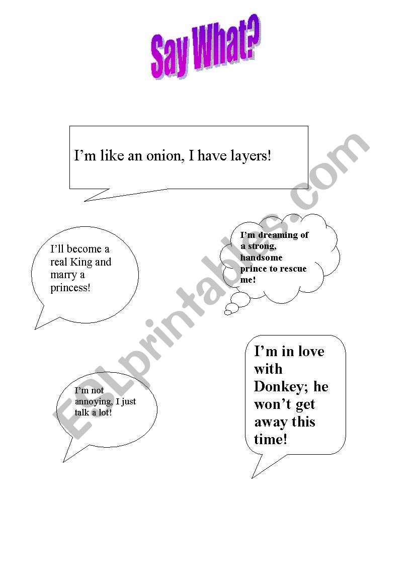 shrek speech bubbles worksheet