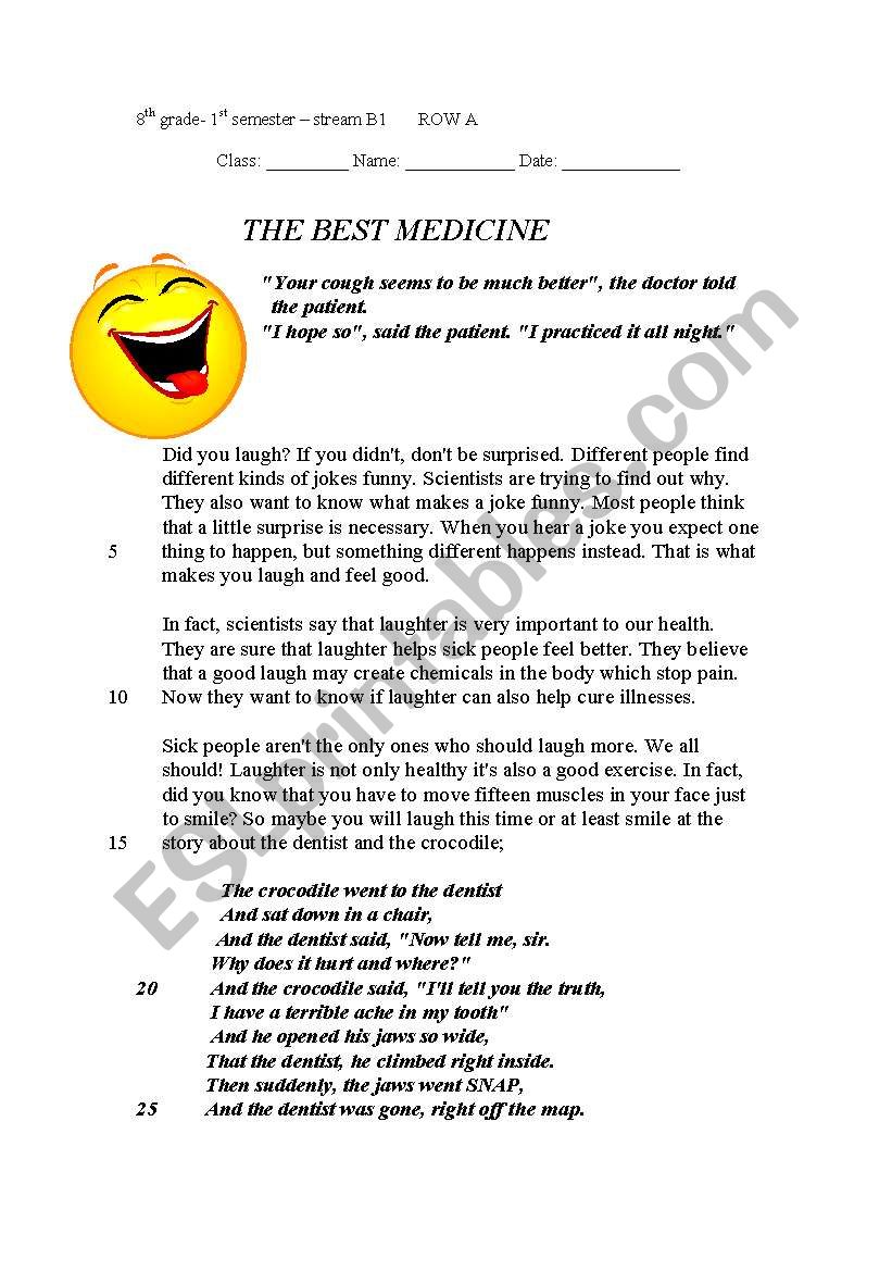 the best medicine-laughter worksheet