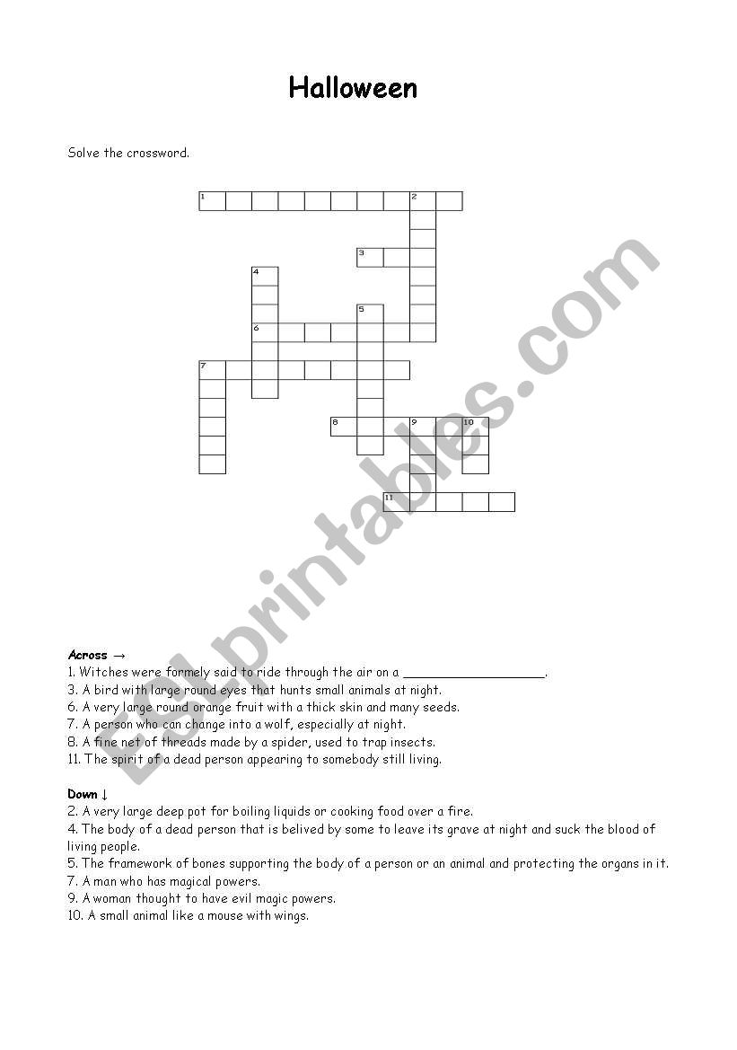 haloween crossword worksheet