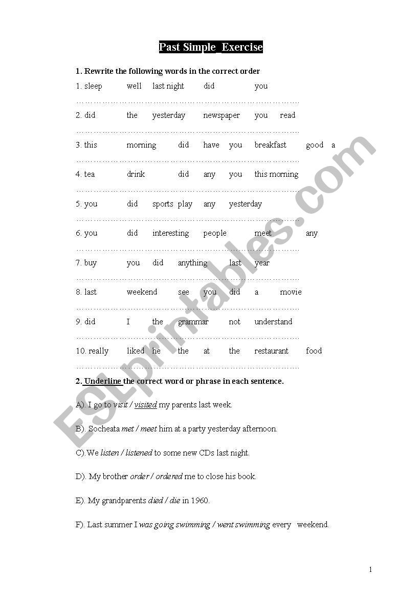 past simple worksheet