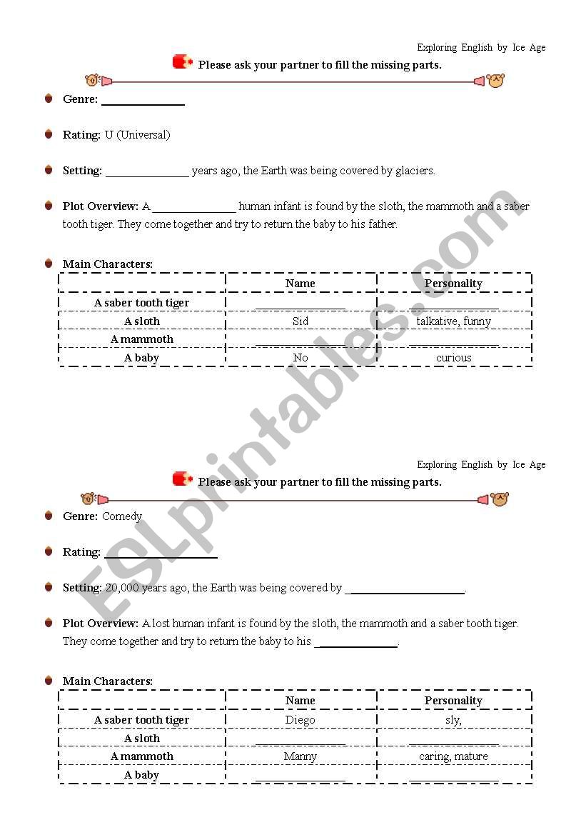 Ice Age - information gap worksheet