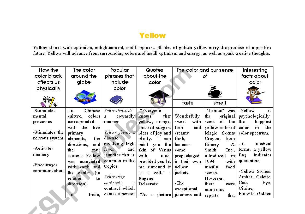 Yellow colour worksheet