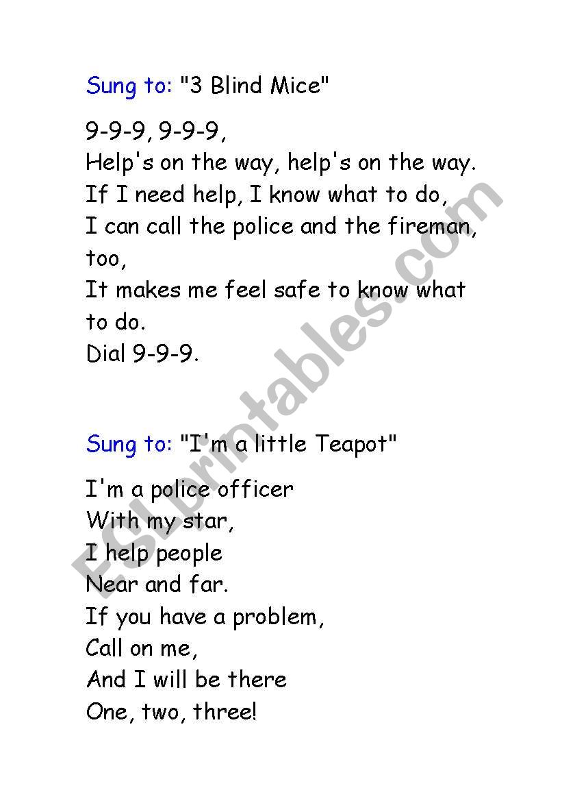Police Songs worksheet