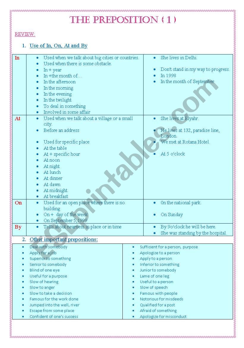 Preposition 1 worksheet