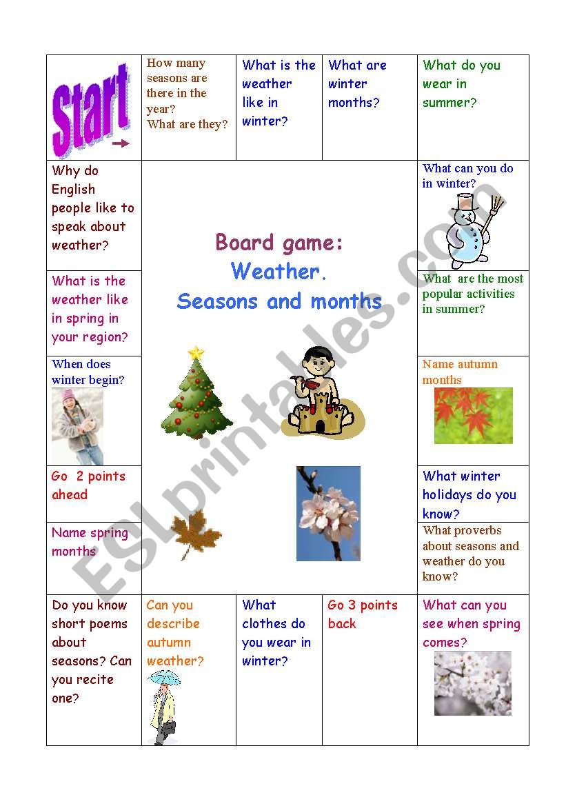 Weather board game worksheet