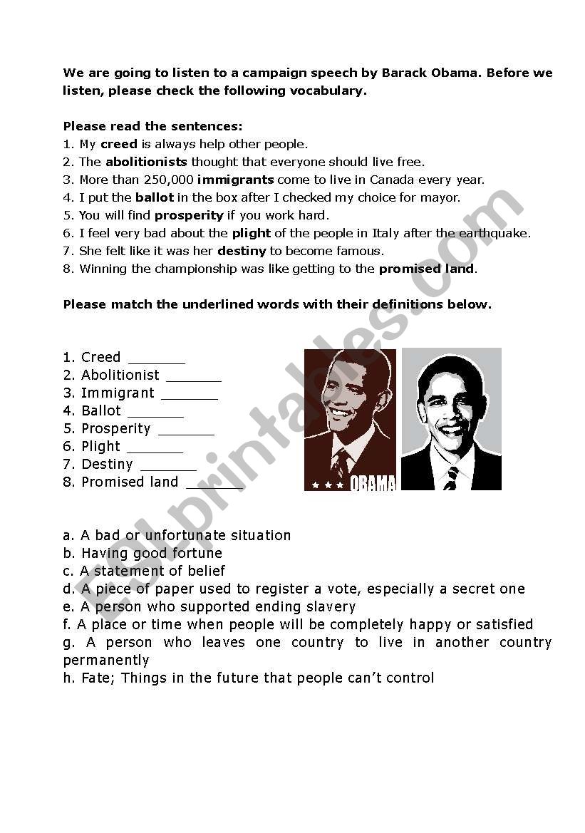 Obama s Yes We Can Speech ESL Worksheet By Howdy Obama s yes we can speech esl worksheet by howdy