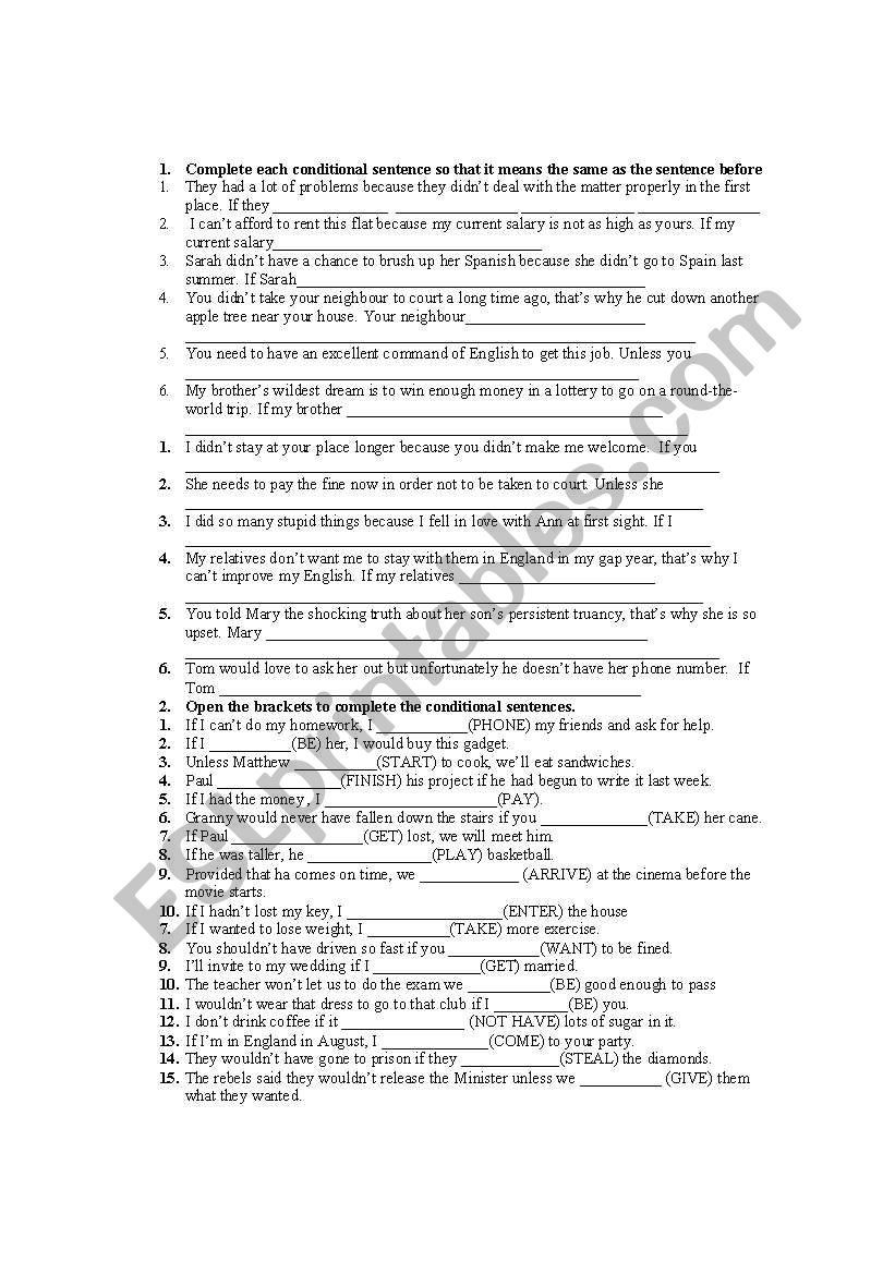 conitionals worksheet