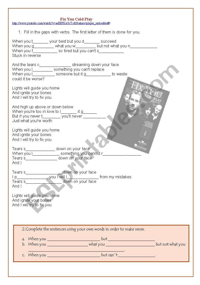 Fix You - ColdPlay worksheet