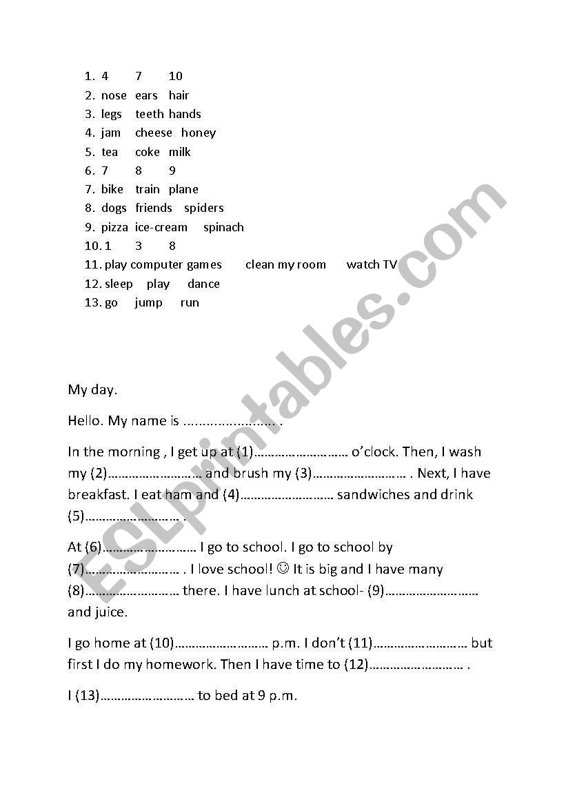 My day worksheet